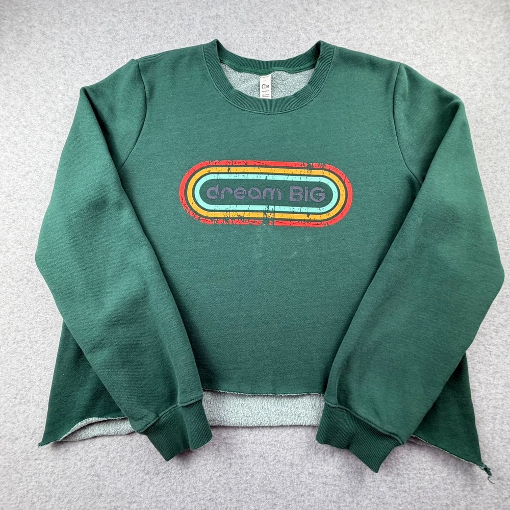 Zyia Active Dream Big Graphic Sweatshirt Forest Green Raw Hem Large